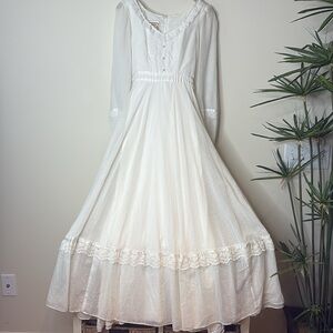 Gunne Sax 1970'S Bishop Sleeve Prairie Peasant Boho Wedding Formal Gown Dress